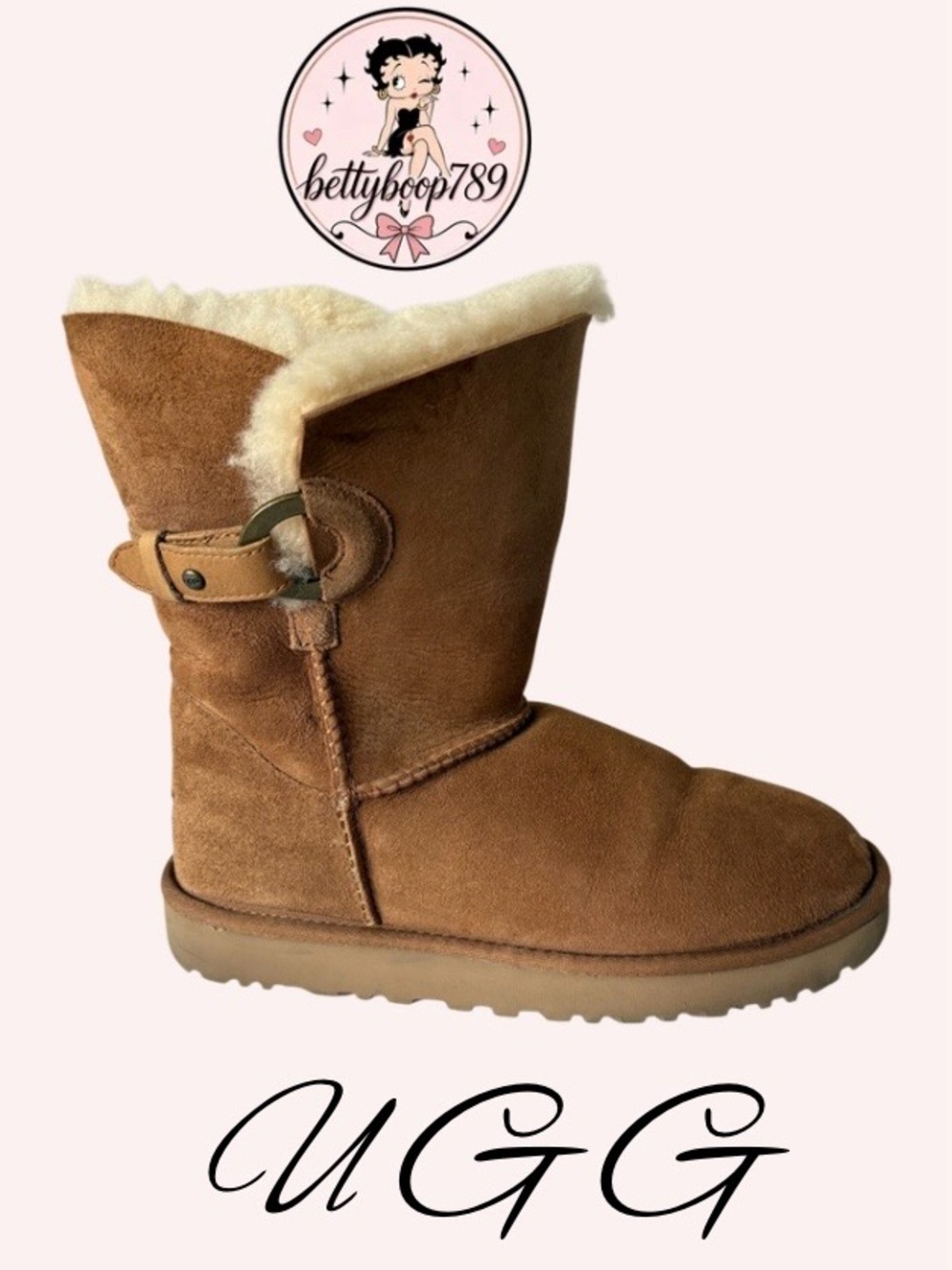UGG Nash Chestnut Suede Shearling Mid-Calf Boot with Buckle